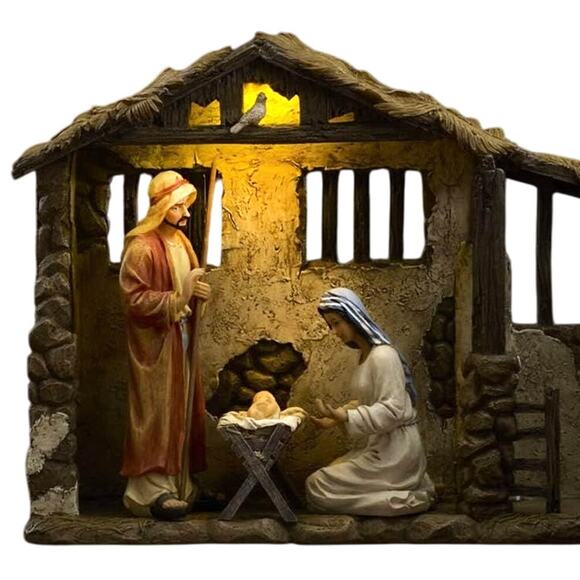 Lighted Stable The Real Life Nativity by Three Kings 7" Set GFM 032 New - Picture 2 of 7